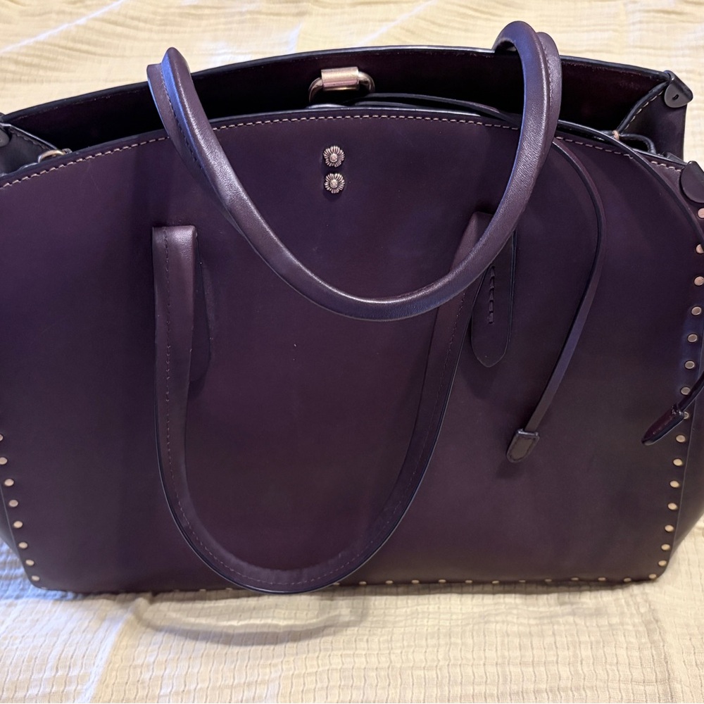 Coach Maroon Leather Stud-Trim Tote